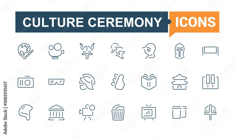 Art And Culture vector line icon set. Contains such icons as palette, television, comedy, isolated, microphone, brush, culture, paint. Collection for mobile and web apps. Editable vector stroke. Art And Culture vector line icon set. Contains such icons as palette, television, comedy, isolated, microphone, brush, culture, paint. Collection for mobile and web apps. Editable vector stroke.