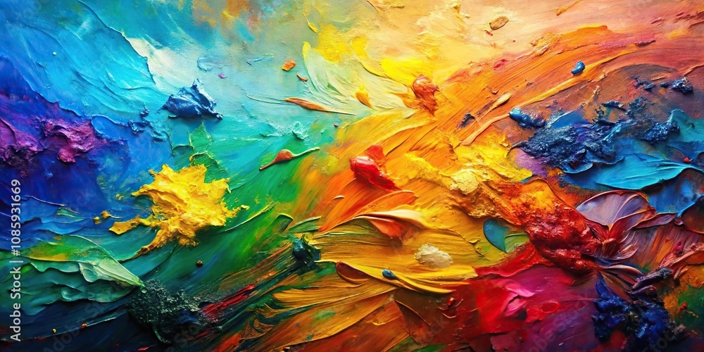 Colorful oil painting texture with palette knife flourishes from high angle Colorful oil painting texture with palette knife flourishes from high angle