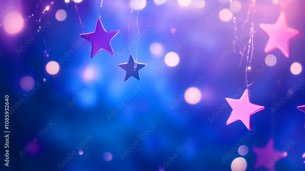 Colorful hanging stars with soft lighting creating a whimsical atmosphere for a festive celebration Colorful hanging stars with soft lighting creating a whimsical atmosphere for a festive celebration
