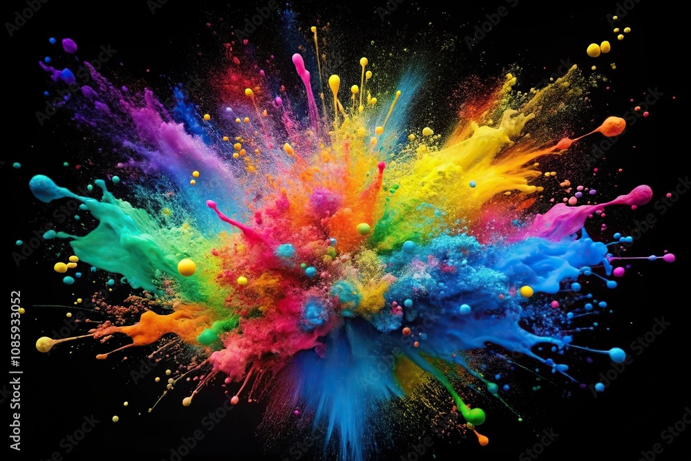 Colorful paint splatter silhouette on black background Colorful paint splatter silhouette on black background