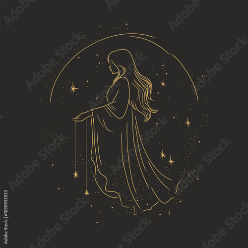 woman contour astrology, goddess of female power. zodiac signs, tarot cards, fortune-telling and predictions, forecast	