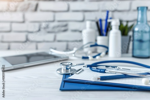 Wallpaper Mural Closeup of a Medical Clipboard, Stethoscope, and Tablet Torontodigital.ca