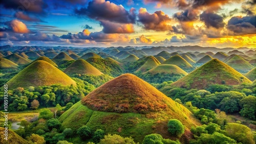 Colorful painting of the Chocolate Hills, Bohol island, Philippines photo