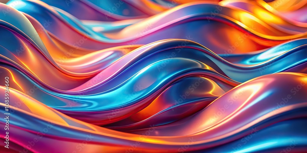 Obraz premium Colorful pastel blue pink and orange gradient background with abstract liquid metal waves Macro