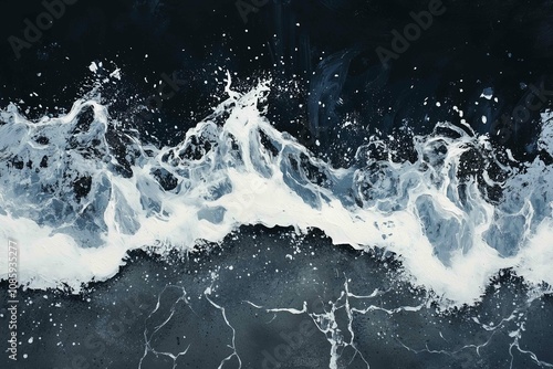 Wallpaper Mural Drone aerial view of the sea or ocean waves splashing on a dark navy blue or gray sand beach with beautiful transparent clear water
 Torontodigital.ca