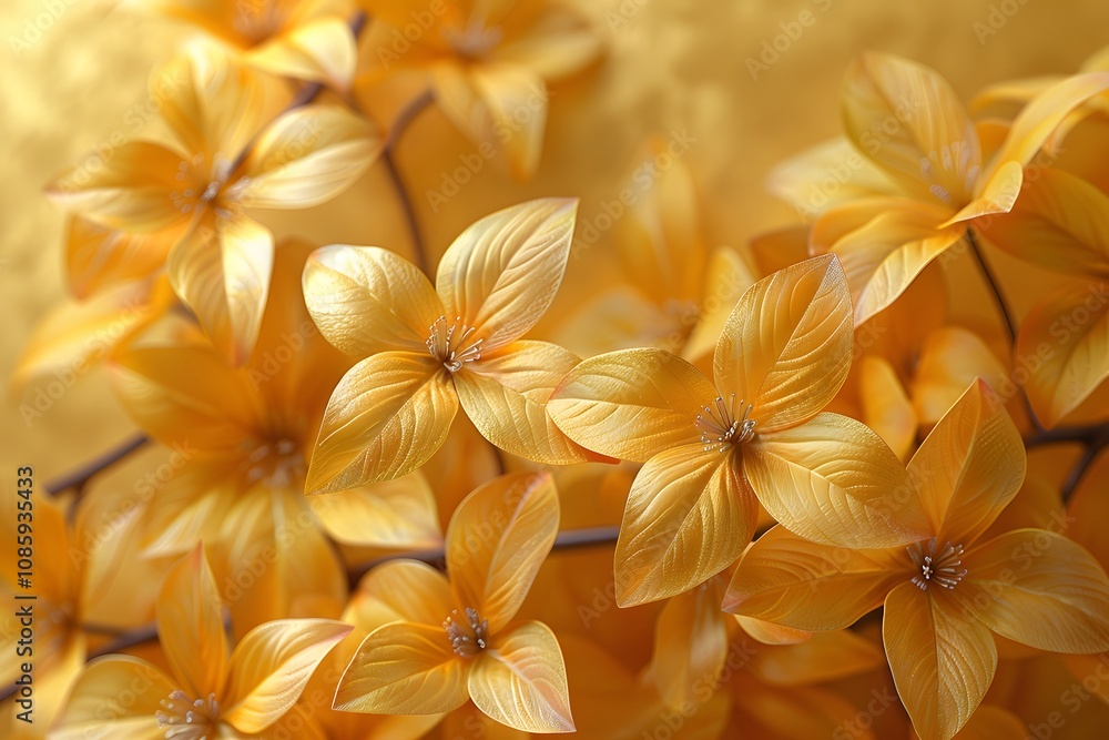 Obraz premium Golden Floral Arrangement with Metallic Leaves and Blossoms for Elegant Decor