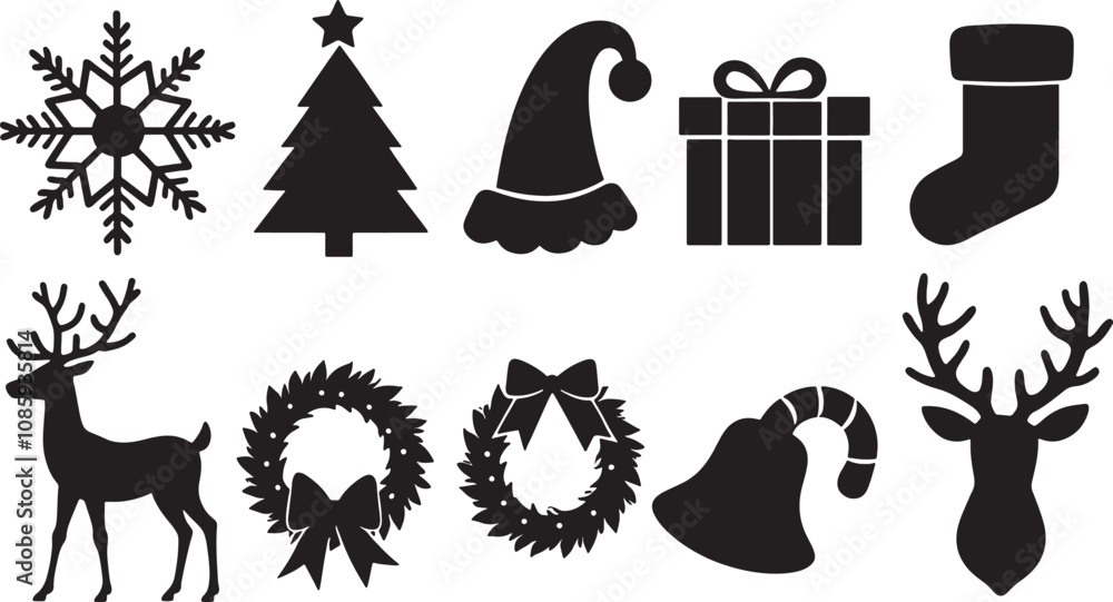 Vector set of christmas icons set silhouette Vector set of christmas icons set silhouette