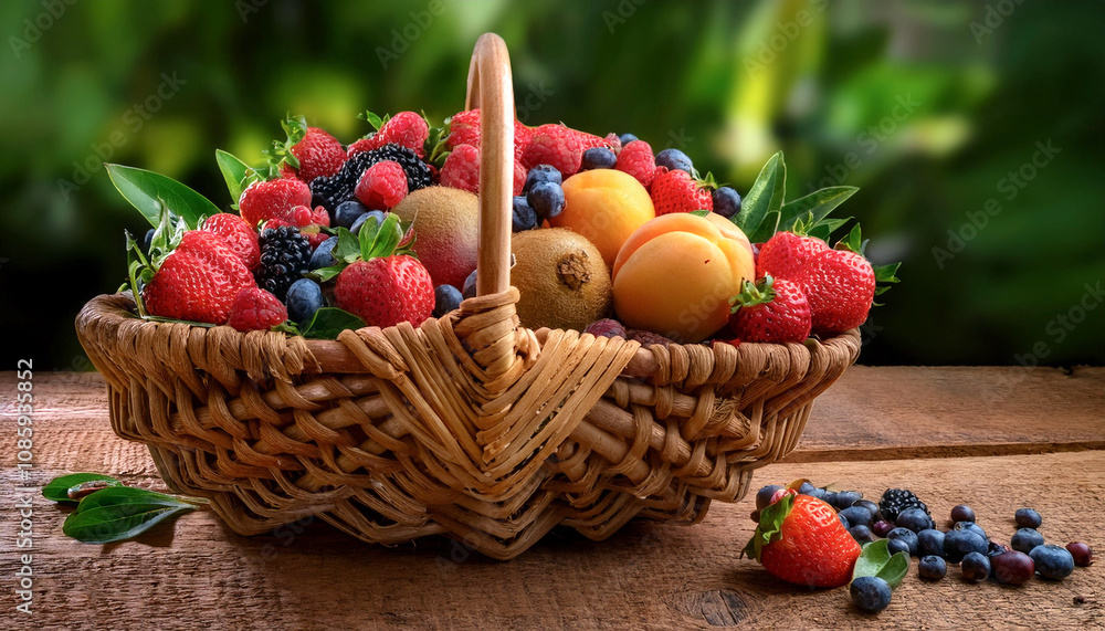 berries arranged on a basket or a rough wooden board berries arranged on a basket or a rough wooden board