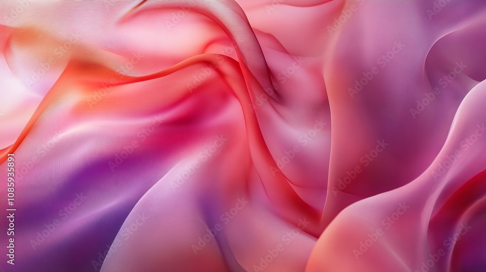 Fototapeta premium A vibrant, flowing abstract texture featuring soft waves of pink, orange, and purple hues, creating a dynamic and visually engaging composition.
