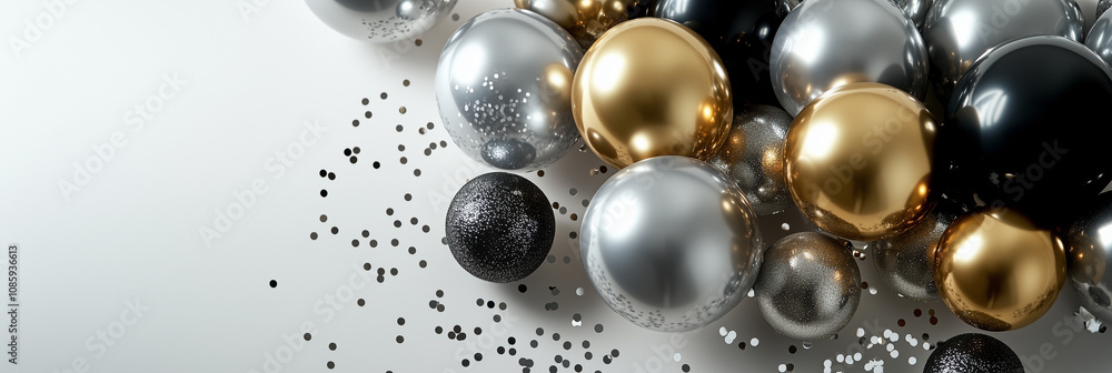 New Year’s Background with Elegant Balloons and Sparkles New Year’s Background with Elegant Balloons and Sparkles