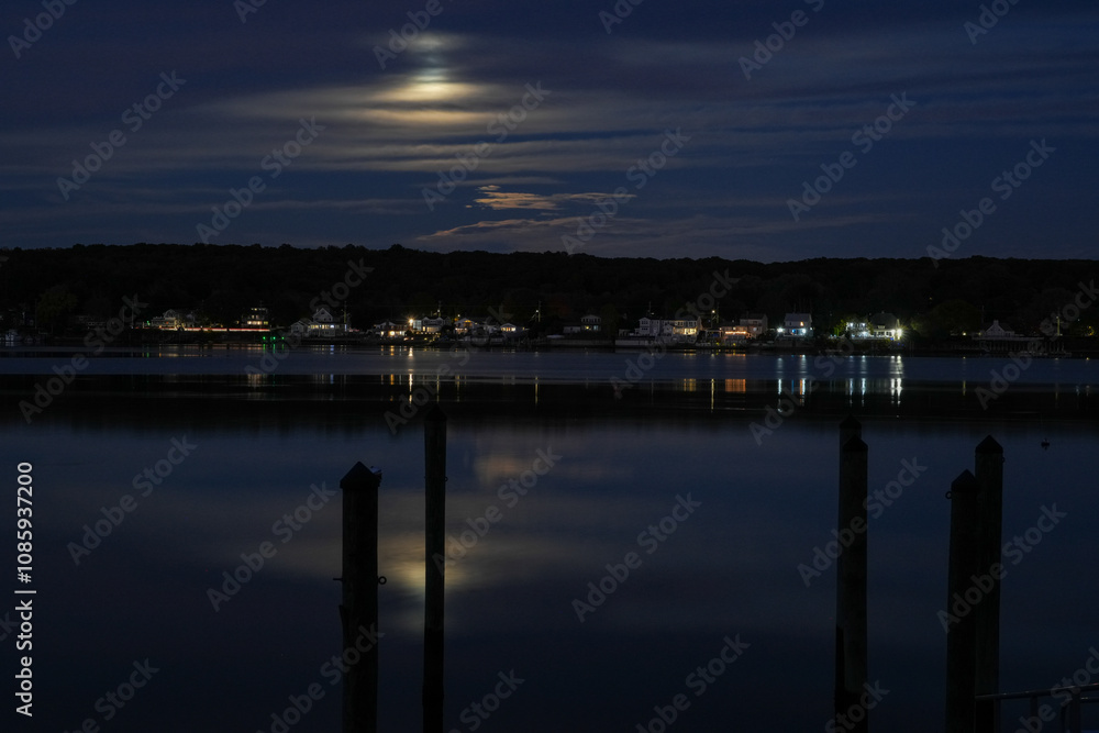 Moonrise over the Niantic River in Niantic Connecticut