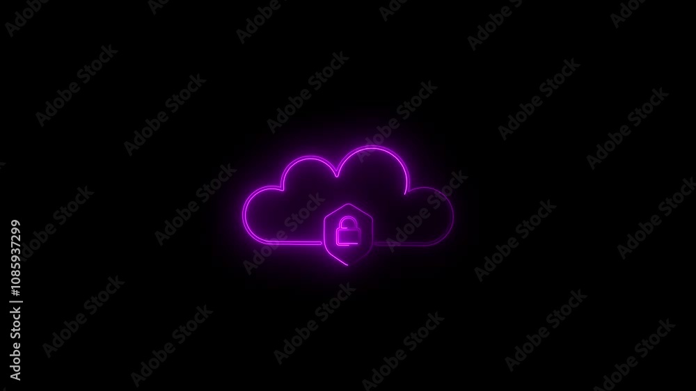 neon glow Cloud storage data protection concept. cyber security icon. Cloud lock line icon neon glow Cloud storage data protection concept. cyber security icon. Cloud lock line icon