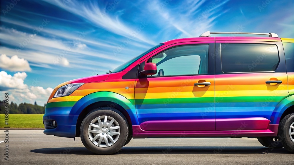 Fototapeta premium Colorful rainbow vehicle with blurred background