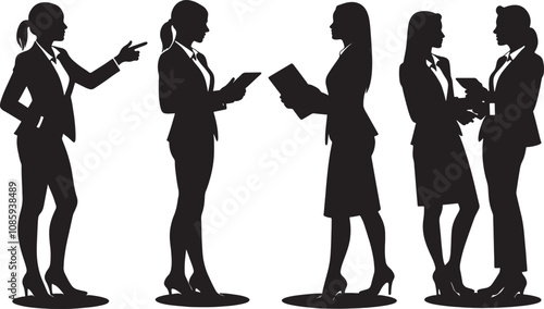 Vector business people silhouettes set and white background