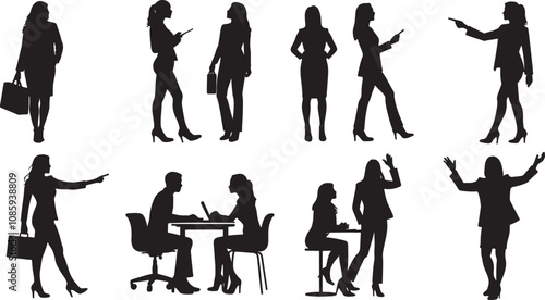 Vector business people silhouettes set and white background
