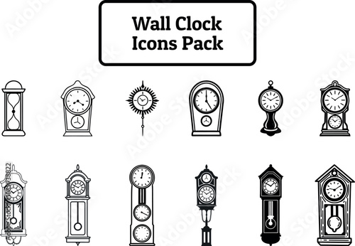 Wall Clock Icons Pack, Silhouette Design