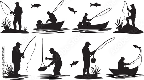 Vector set of fishing boats silhouettes