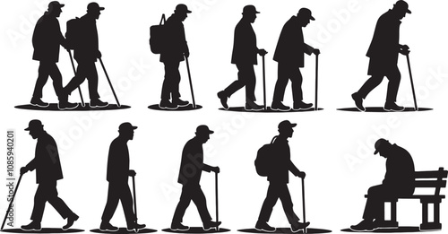 Vector Old man person silhouette set 