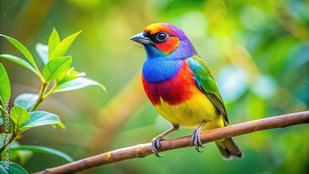 Colorful songbird perching on tree branch Colorful songbird perching on tree branch