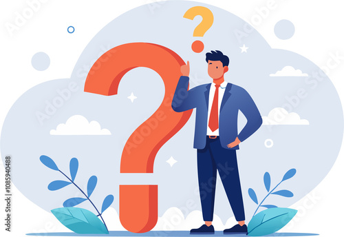 businessman with question mark transparent png illustration for problem-solving and decision-making.