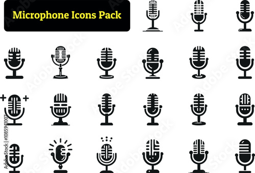 Microphone Icons Pack, SIlhouette Design, Vector Art