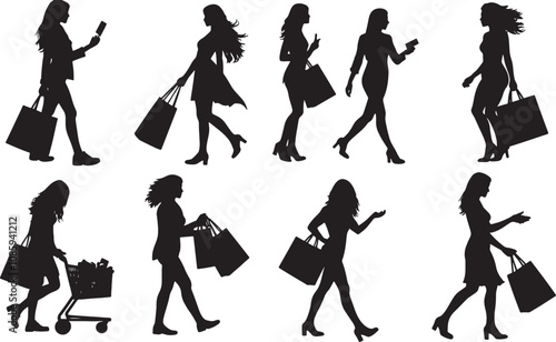 Vector shopping girls silhouettes