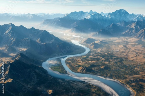 Featuring mountains and a wide river, this fantasy valley is like something out of a fairytale
 photo