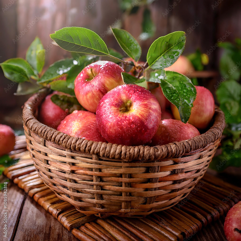 apples arranged on a basket or rough wooden board apples arranged on a basket or rough wooden board