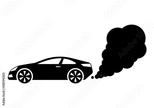 Car with Smoke Logo Symbol. Car Air Pollution. Vector Illustration. 