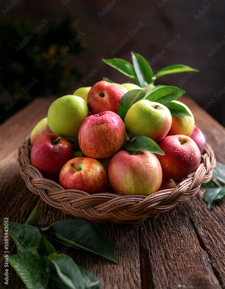 apples arranged on a basket or rough wooden board apples arranged on a basket or rough wooden board