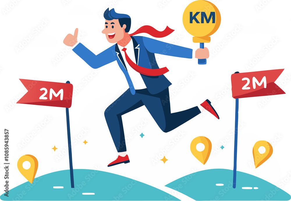 businessman running toward milestones transparent png illustration for goal achievement and success. businessman running toward milestones transparent png illustration for goal achievement and success.