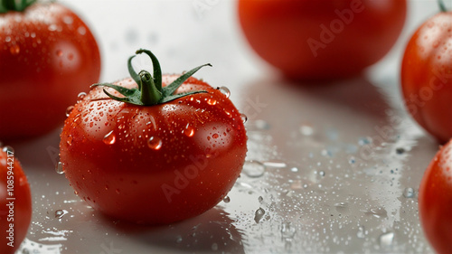 tomato and water drops on white background