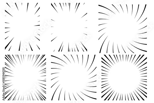 radial lines for comic books manga or anime speed lines, zoom and motion effects, Comic book speed horizontal line cover speed texture action ray explosion hero drawing cartoon set