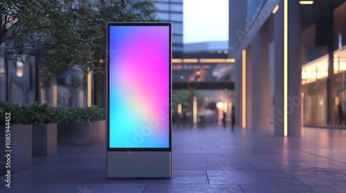 Wallpaper Mural A sleek digital display stands in an urban setting, showcasing vibrant colors against a modern backdrop. Torontodigital.ca