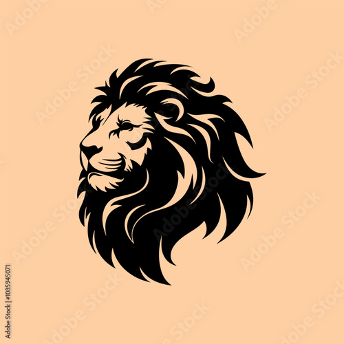 vector animal illustrations, logos, silhouettes with faces, lion heads photo