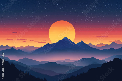 Majestic Sunset Over Silhouetted Mountain Ranges