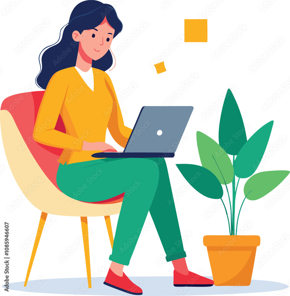 a girl is using his laptop vector a girl is using his laptop vector