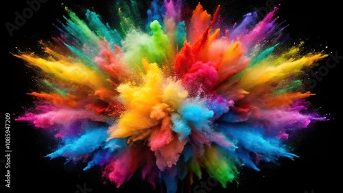 Colorful watercolor explosion on black background Wide-Angle