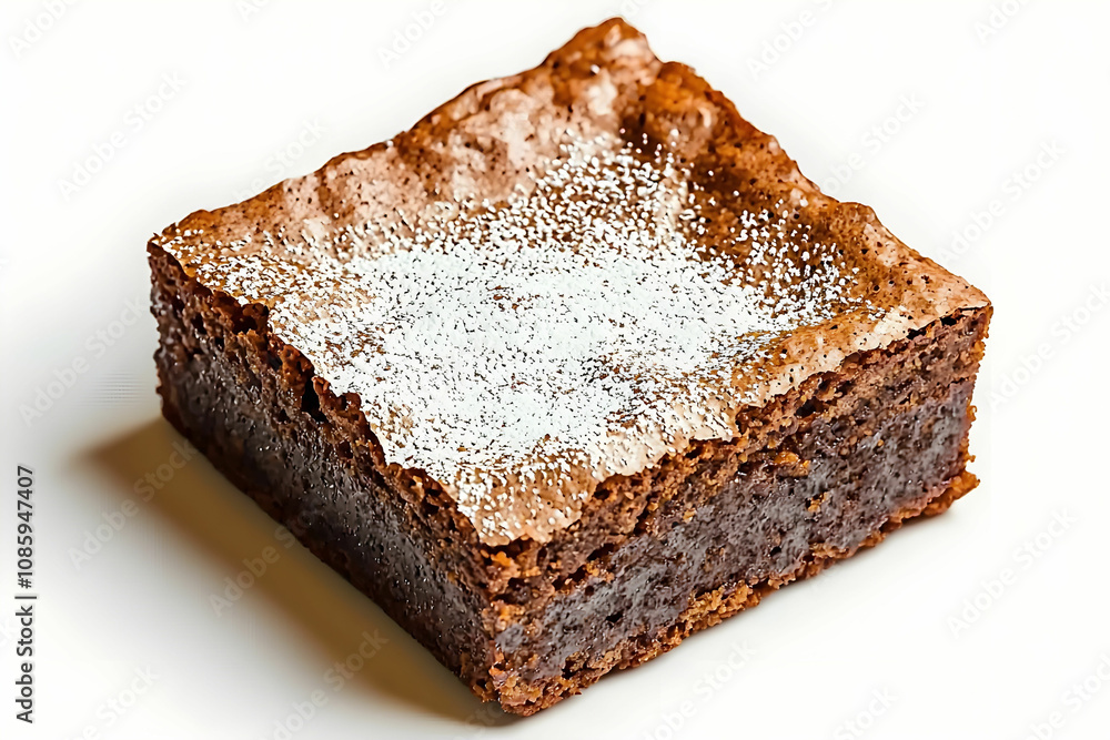 Delicious Chocolate Brownie with a Dusting of Powdered Sugar on a Light Background, Perfect for Dessert Lovers and Coffee Pairing Enthusiasts Delicious Chocolate Brownie with a Dusting of Powdered Sugar on a Light Background, Perfect for Dessert Lovers and Coffee Pairing Enthusiasts