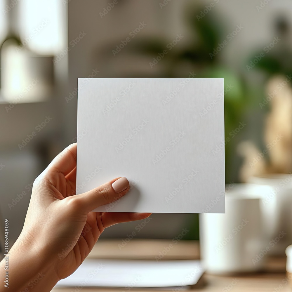 hand holds up a blank paper hand holds up a blank paper