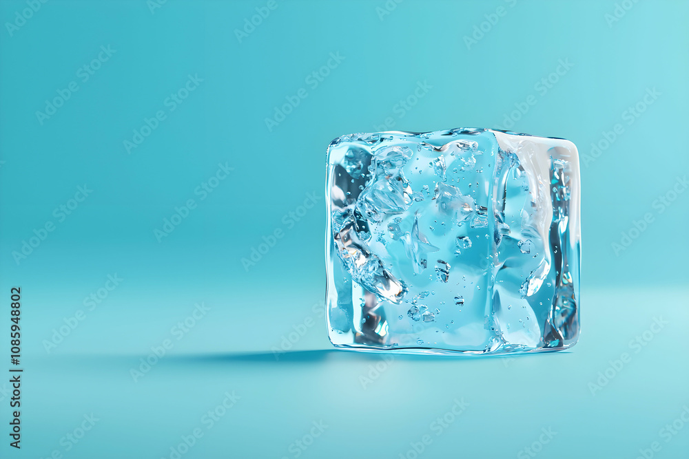 Crystal Clear Ice Cube on a Soft Blue Background, Perfect for Cool Beverage Promotions or Refreshing Summer Themes in Food and Drink Imaging Crystal Clear Ice Cube on a Soft Blue Background, Perfect for Cool Beverage Promotions or Refreshing Summer Themes in Food and Drink Imaging
