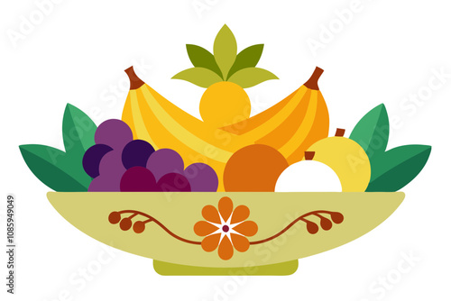 Elegant Decorative Fruit Bowl Centerpiece with Bananas, Oranges, and Grapes