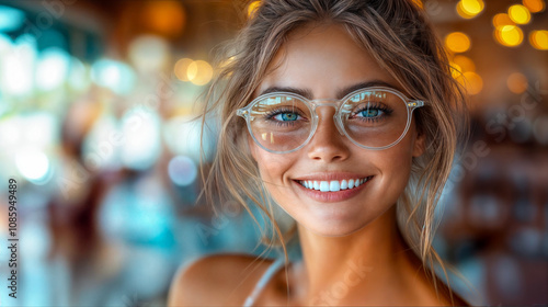 Portrait d'une jolie fille souriante avec des lunettes