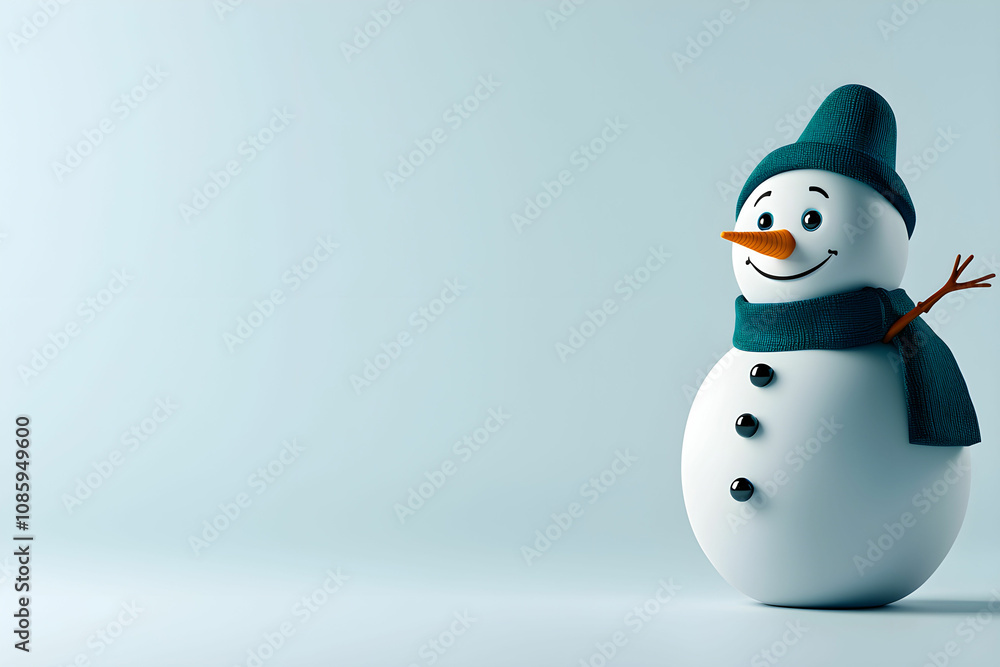 Charming and Playful Snowman with a Blue Hat and Scarf Set Against a Soft, Light Background Perfect for Holiday and Winter-Themed Designs and Celebrations Charming and Playful Snowman with a Blue Hat and Scarf Set Against a Soft, Light Background Perfect for Holiday and Winter-Themed Designs and Celebrations