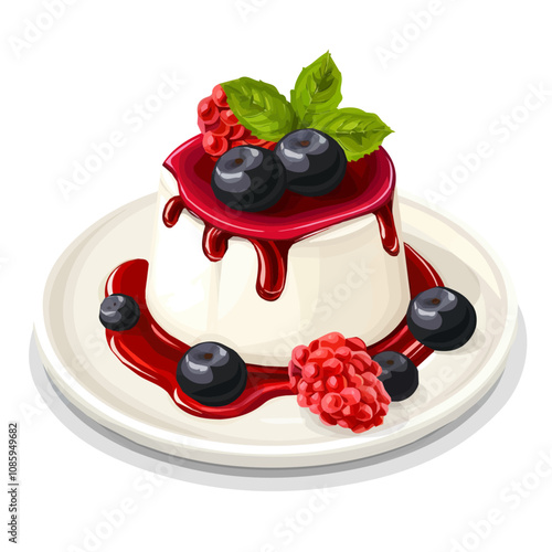 2D flat Simple panna cotta with berry sauce motion graphic flat-design vector animation style, in white background, flat design, animation design, vector, flat design, animation design, flat AI