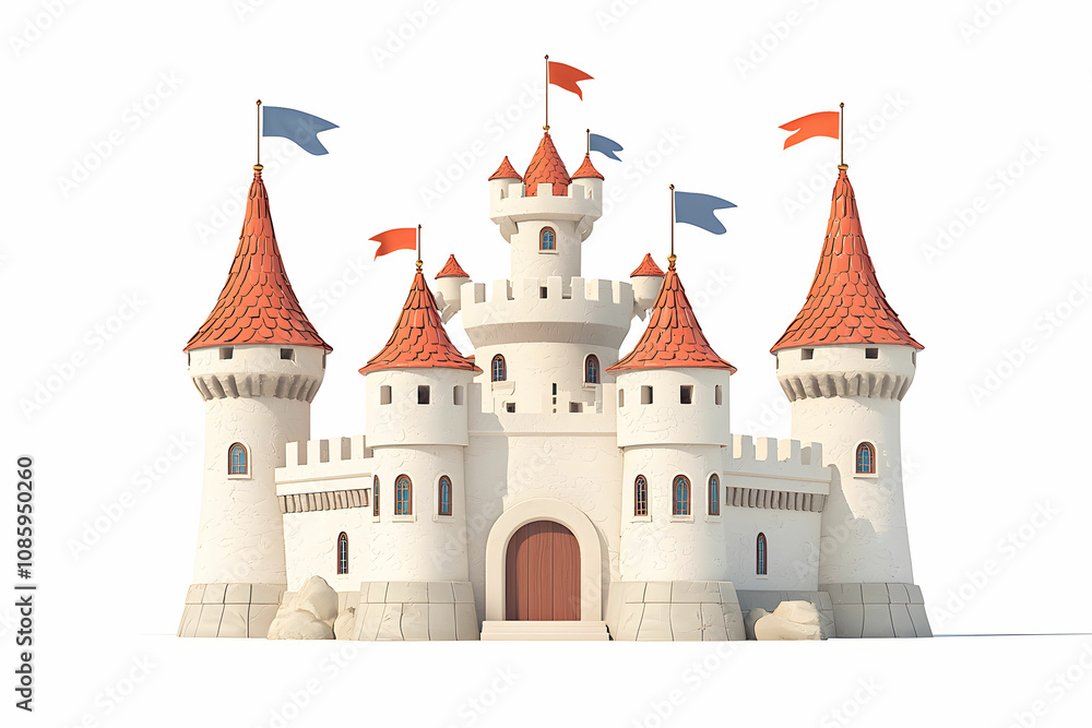 Enchanting Fantasy Castle with Colorful Flags and Towering Turrets Perfect for Imaginative Play and Creative Designs in Children's Stories and s