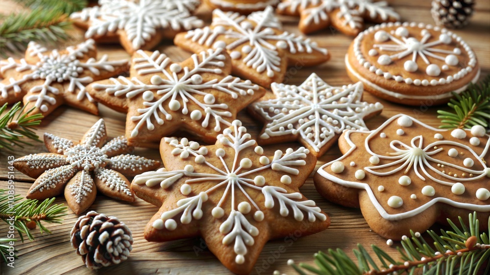 Snowflake Gingerbread Cookies with Pinecones and Greenery Snowflake Gingerbread Cookies with Pinecones and Greenery