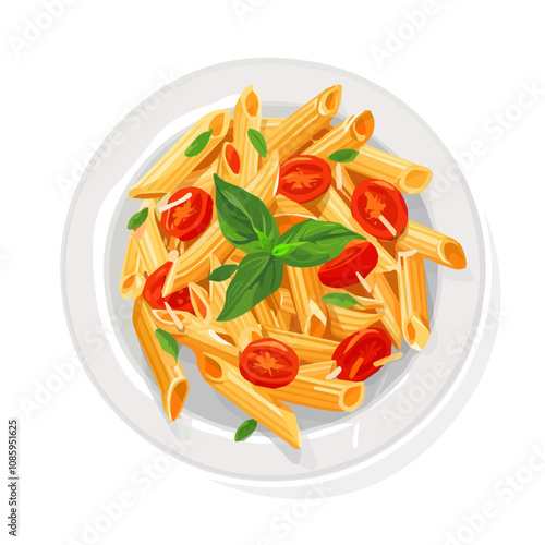 Simple flat 2D illustration of penne arrabbiata isolated on a white background, AI, vector penne arrabbiata icon logo, AI, logo design, food collection