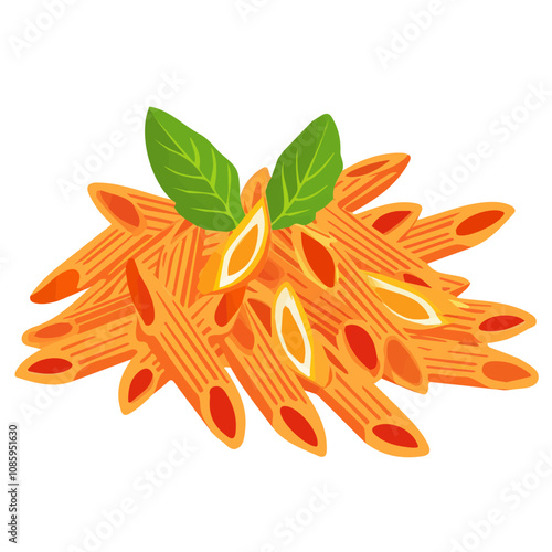 Simple flat 2D illustration of penne arrabbiata isolated on a white background, AI, vector penne arrabbiata icon logo, AI, logo design, food collection