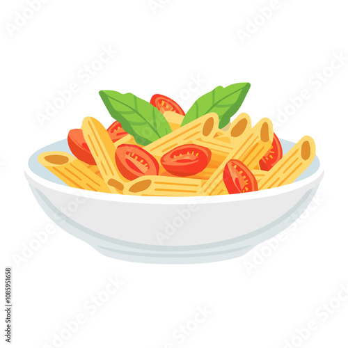 Simple flat 2D illustration of penne arrabbiata isolated on a white background, AI, vector penne arrabbiata icon logo, AI, logo design, food collection
